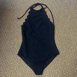 Marysia Scalloped Edge Halter Neck Swimsuit One Piece - Small